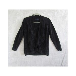 Lands End Charcoal Chenille Cozy Cardigan Sweater Medium M Open Front Winter